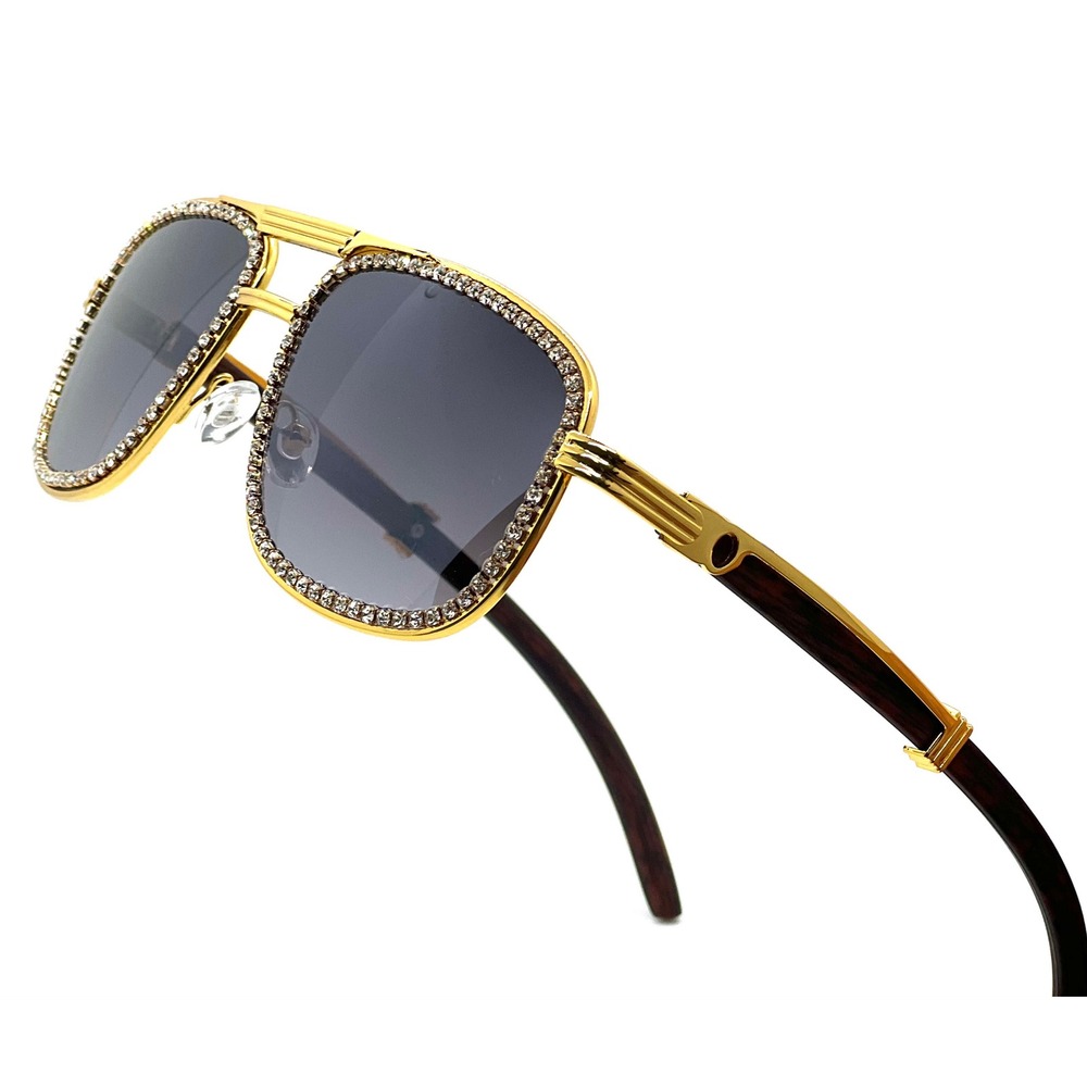 Sunglasses Black Lens Diamond Bling Square Shades
